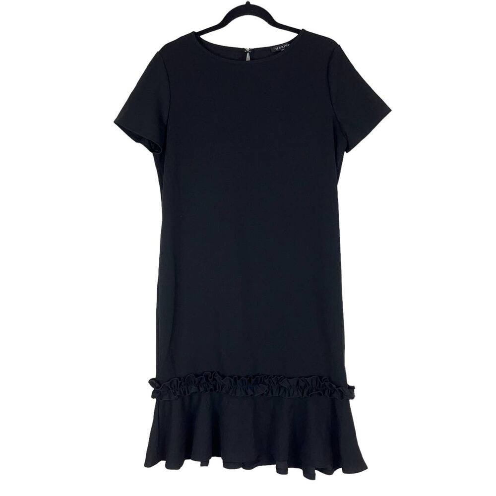 Marina dress black short sleeve back keyhole ruffle hem